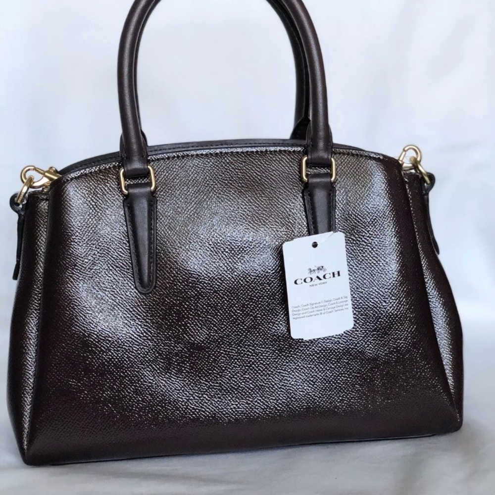 NWT COACH CROSSGRAIN MINI SAGE CARRYALL oxyblood cranberry purse F32018 - Picture 7 of 8